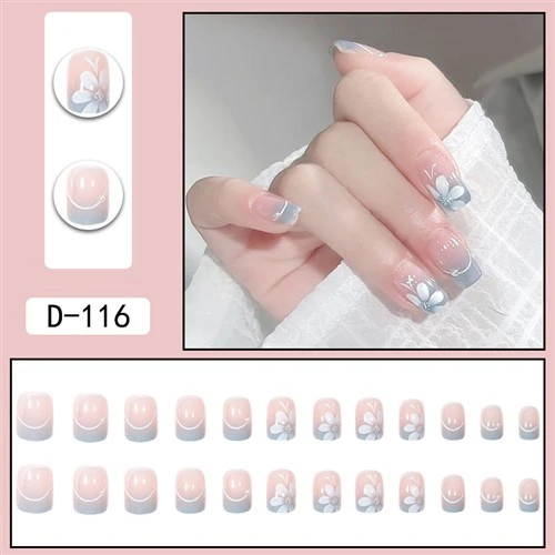 Ewinedd Arch Byr Gyda Rhinestone Blodau